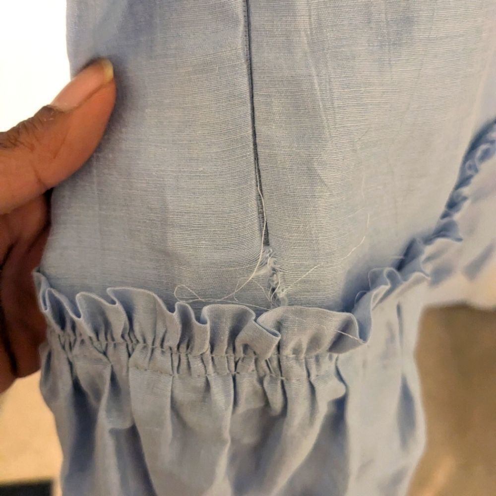 MSRP $400 Sandro Tourmaline Blue Linen Mini Dress Size XS / FR 34 - Picture 9 of 9